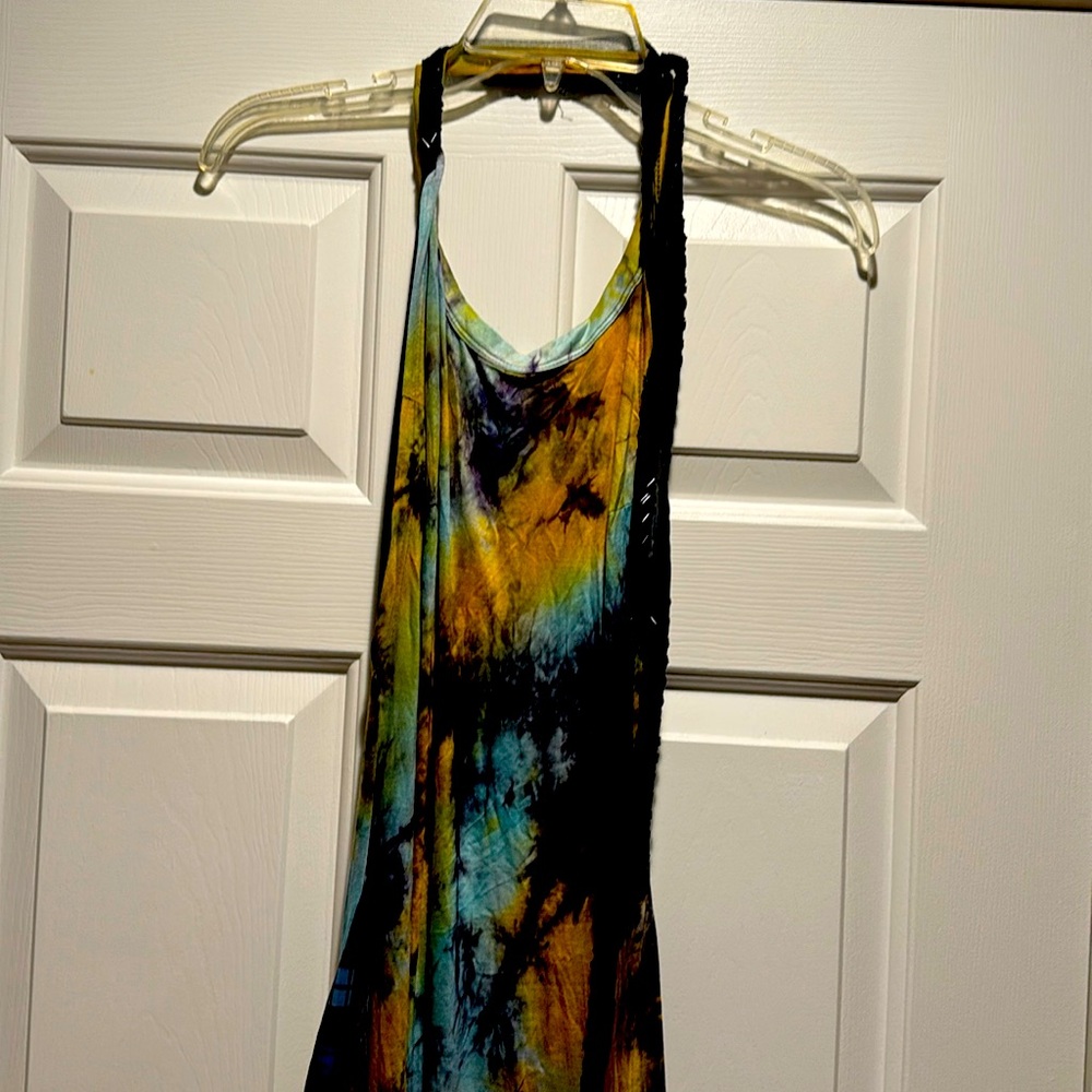 Tie-dye dress with plaid on the side